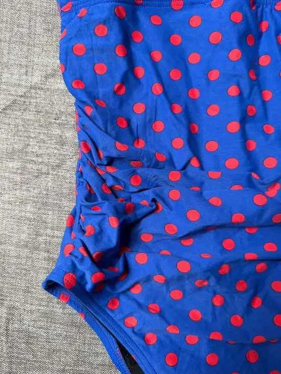 DKNY Swim Women's Ruched Polka Dot One-Piece Swimsuit Blue and Red Size 10 - Picture 4 of 8